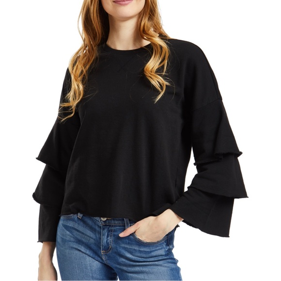NWT Juicy Couture Black Label French Terry Ruffle Sleeve Pullover M - Picture 1 of 10